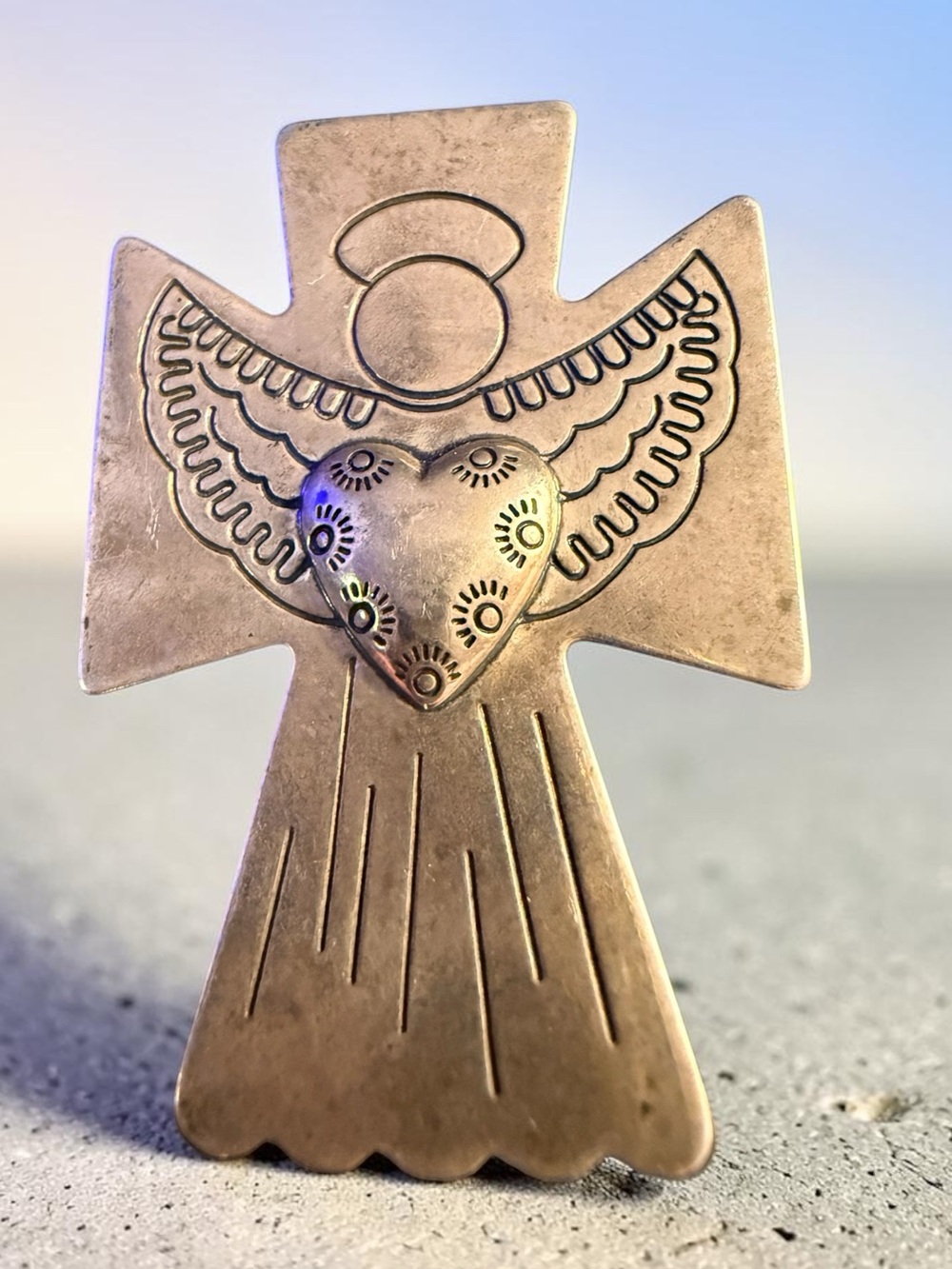 Carolyn Pollack Relios Sterling Silver 925 Angel Heart Cross Pin Pendant Vintage